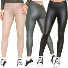Women's Ladies High Waist PU Faux Leather Lined Leggings Jogging Bottoms Gym