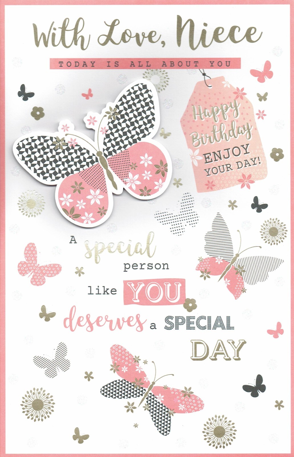 NIECE EX-LARGE BIRTHDAY CARD - Special 8 PAGE INSERT With LOVELY WORDS BFlies