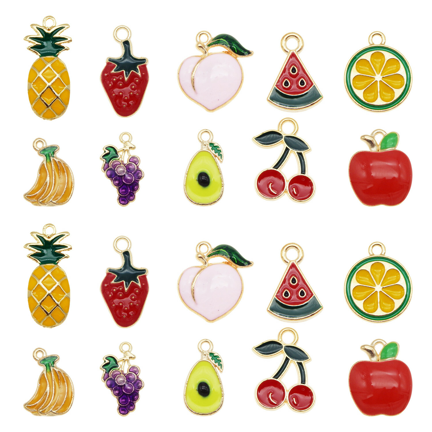 20PCS Mixed Enamel Fruit Charms Peach Apple Cherry Grapes Pendant