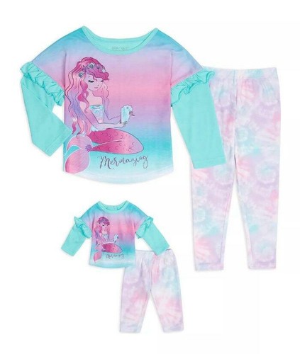 Saint Eve's Mädchen 10 Meerjungfrau Me & Puppe 4-teiliges Pyjama-Set Neu mit Etikett $ 44