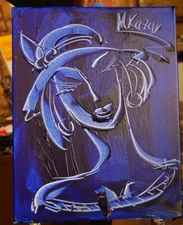 BLUE WOMEN PORTRAIT  ORIGINAL PAINTING Modernist   Expressionist  ART G9RDFDFAFT