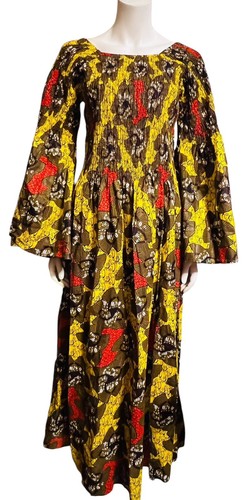 Maxi abito vintage stelle africane modello stampa tessuto Kente OS