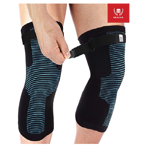 Mava Sports Knee Support Sleeves Pair Black And Blue Strap XXLarge eBay