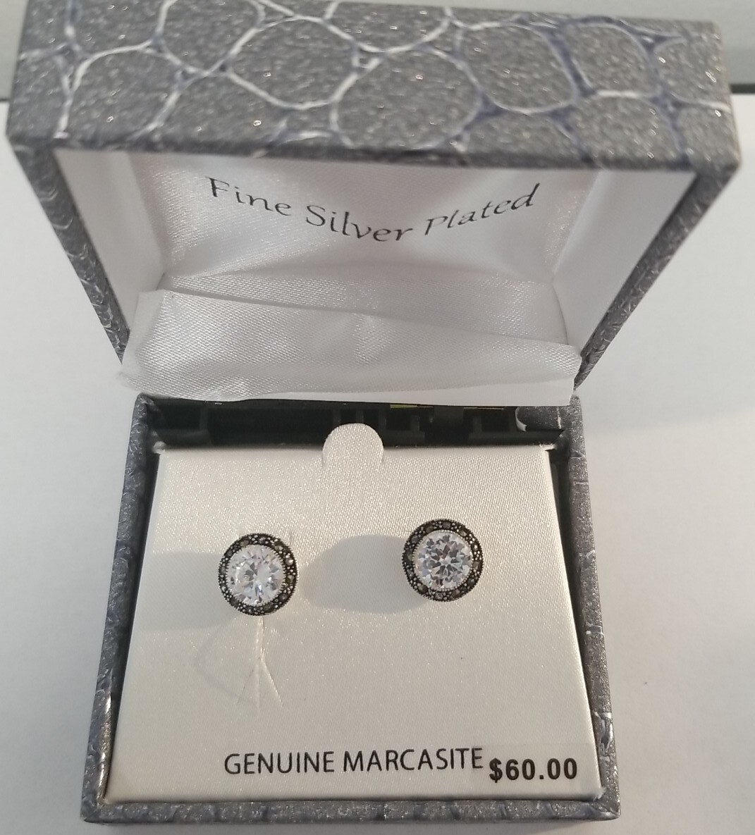 Earrings Genuine Marcasite Fine Silver Plated Jewelry- NEW $60