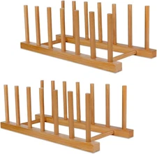 Bamboo Wooden Dish Racks Plate Stand Holder Vertical Drainer Kitchen Cabinet Org