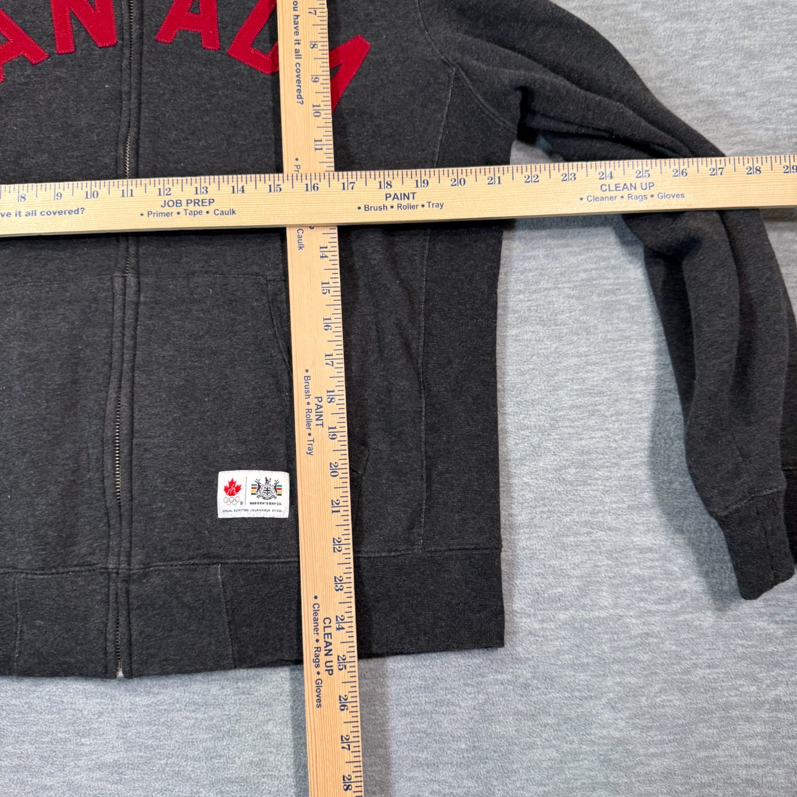 Hudson’s Bay Hoodie Men M Gray Red Canada Olympic Full Zip Sweatshirt Coat