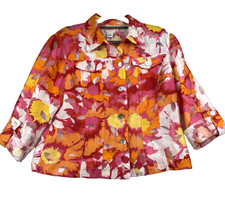 Ruby Rd Red Floral Light Weight Jacket Size 14 pockets adjustable sleeves