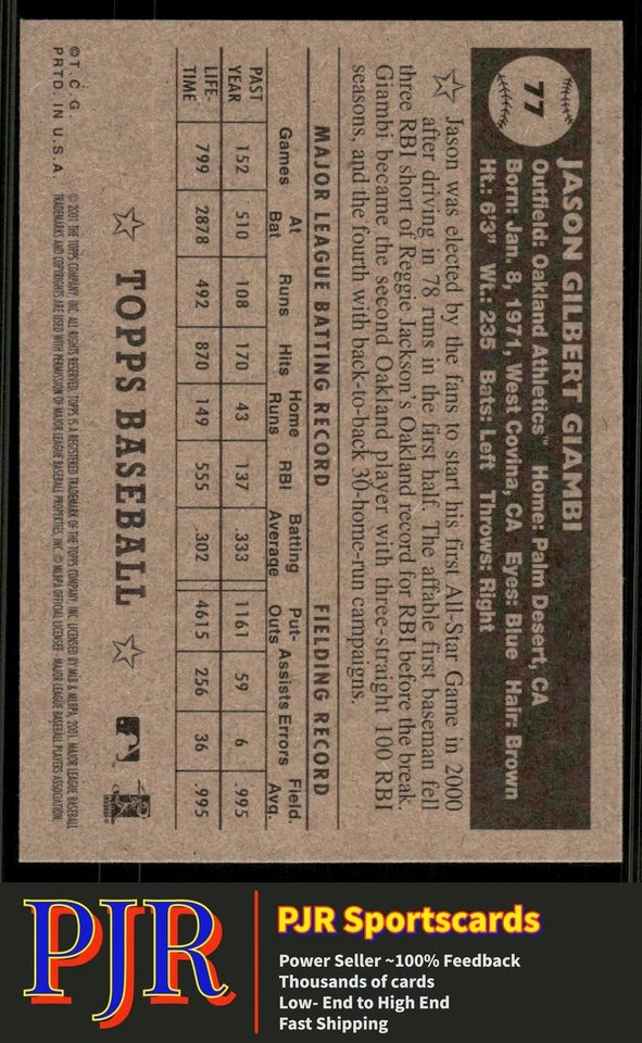 Jason Giambi 2001 Topps Heritage #77b Oakland Athletics Black Back - Image 2 of 2