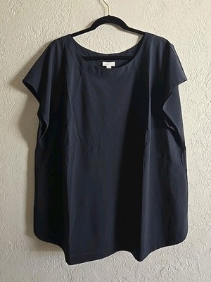 J Jill Top Womens 3X Cap Short Sleeve Boat Neck Stretch Navy Blue NWT $69