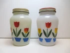 Vtg Fire King Tulip Salt & Pepper Shakers Milk Glass Original Lids