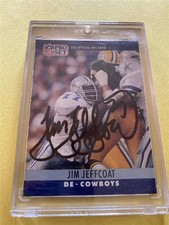 VTG JIM JEFFCOAT DE #77 DALLAS COWBOY PRO SET #80 SIGNED CARD PLASTIC HOLDER
