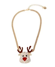NEW Betsey Johnson Red Nose Reindeer Pendant Gold Tone  Necklace Christmas NWT