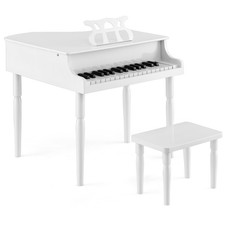 30-Key Classic Baby Grand Piano Toddler Toy Wood w/ Bench  Music Rack White