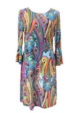 Tommy Hilfiger Jaipur Paisley bell sleeve Knee Length sheath stretch dress Sz 8