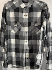 Express Men's Black  White Plaid Flannel Shirt Size L