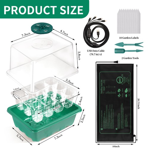 4-Pack Seed Starter Tray with Grow Light and Heat Mat, 48 Cells Seed Starter ... - Afbeelding 3 van 6