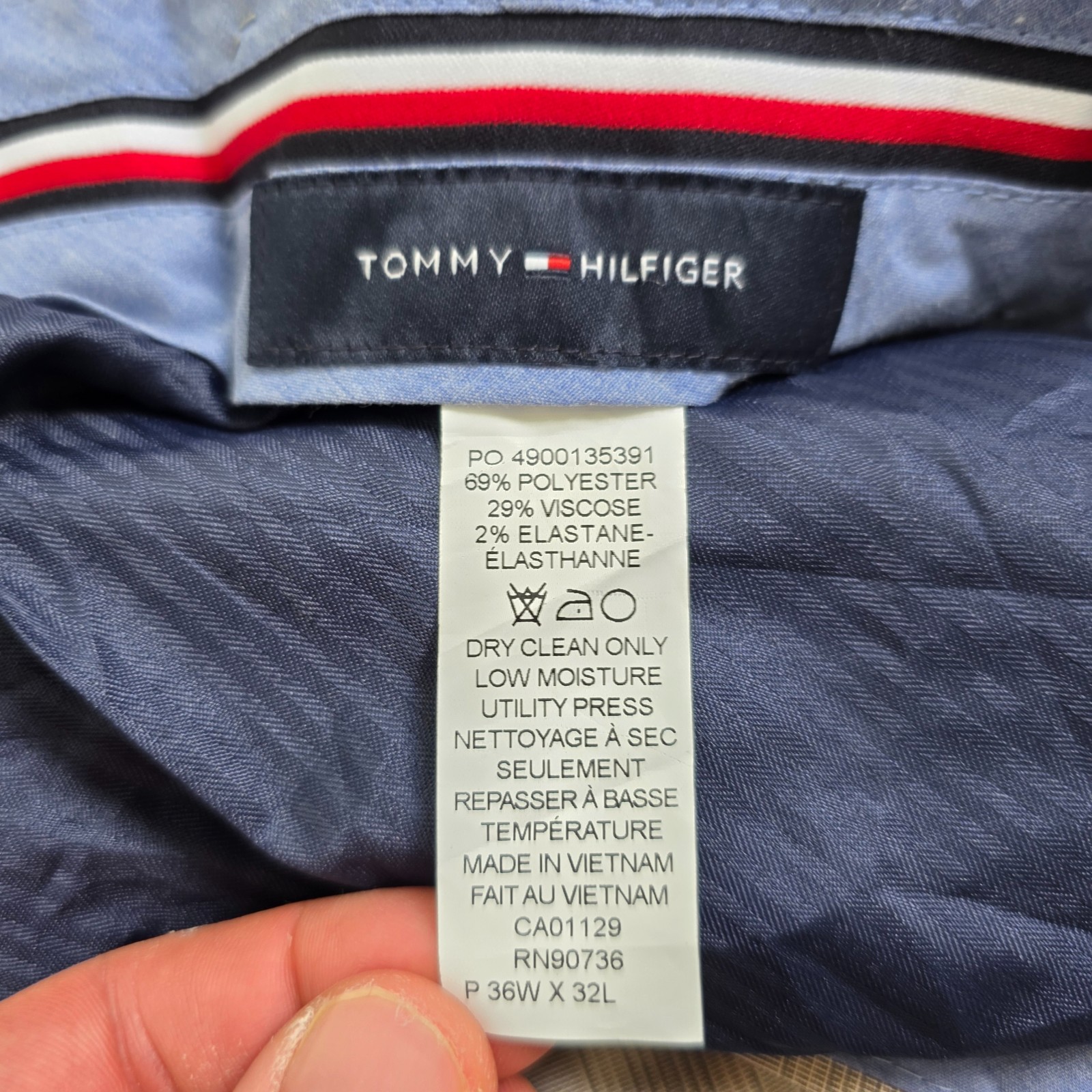 Tommy Hilfiger Men’s Check Smart Trousers W36 L30 Beige Slim Tailored Office image 8