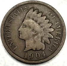 1904 Indian Head Cent Penny Good Condition 1c One Cent US Coin- 0928