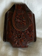 Vintage Hand Tooled Leather Western Cell Phone Belt Case with clip