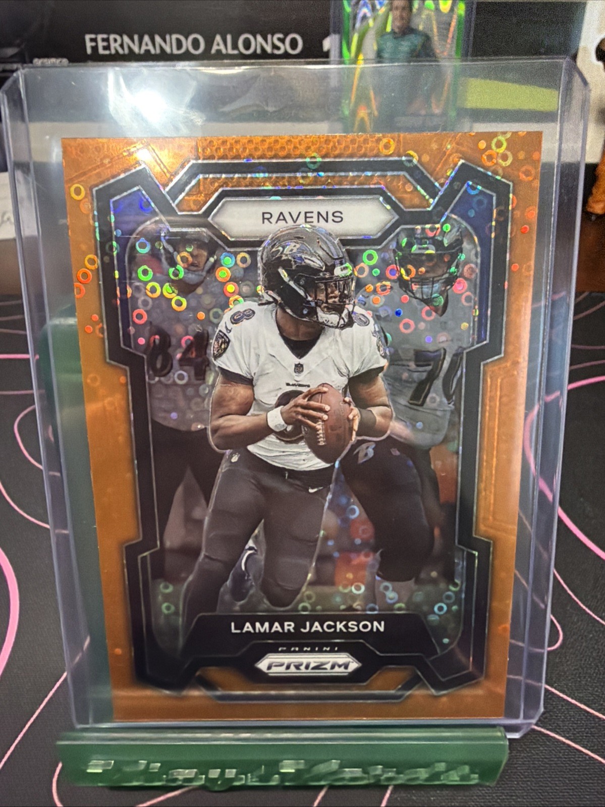 2023 Panini Prizm Lamar Jackson Orange Disco #18 Ravens