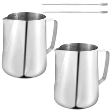 2 Pack 32oz Milk Frothing Pitcher Stainless Steel Steaming Pitchers with Pen