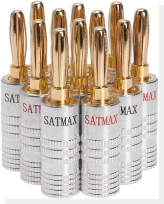 SATMAXIMUM 24K Gold Plated Banana Plug Speaker Wire Connector Screw Jack Pack Lot Black Red