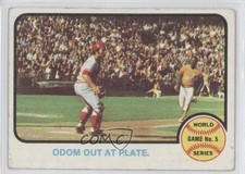 1973 Topps 1972 World Series Blue Moon Odom Johnny Bench Out at Plate HOF 0a1