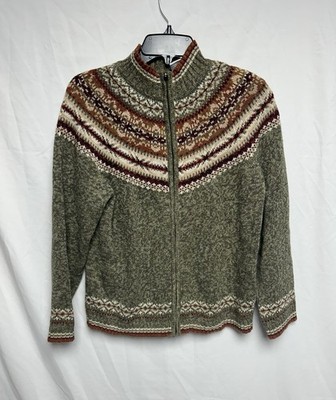 Vintage Fashion Bug Fair Isle Full Zip Cardigan, Sage Green, Ramie Cotton, M