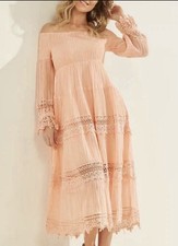 GUESS Amberlee Lace-Trim Off The Shoulder Maxi Dress Smocked Ren Fair Whimsigoth