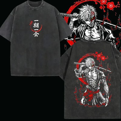 Ichigo Kurosaki Bleach Anime Vintage Washed Oversized Tee Soul Reaper Hollow Pow