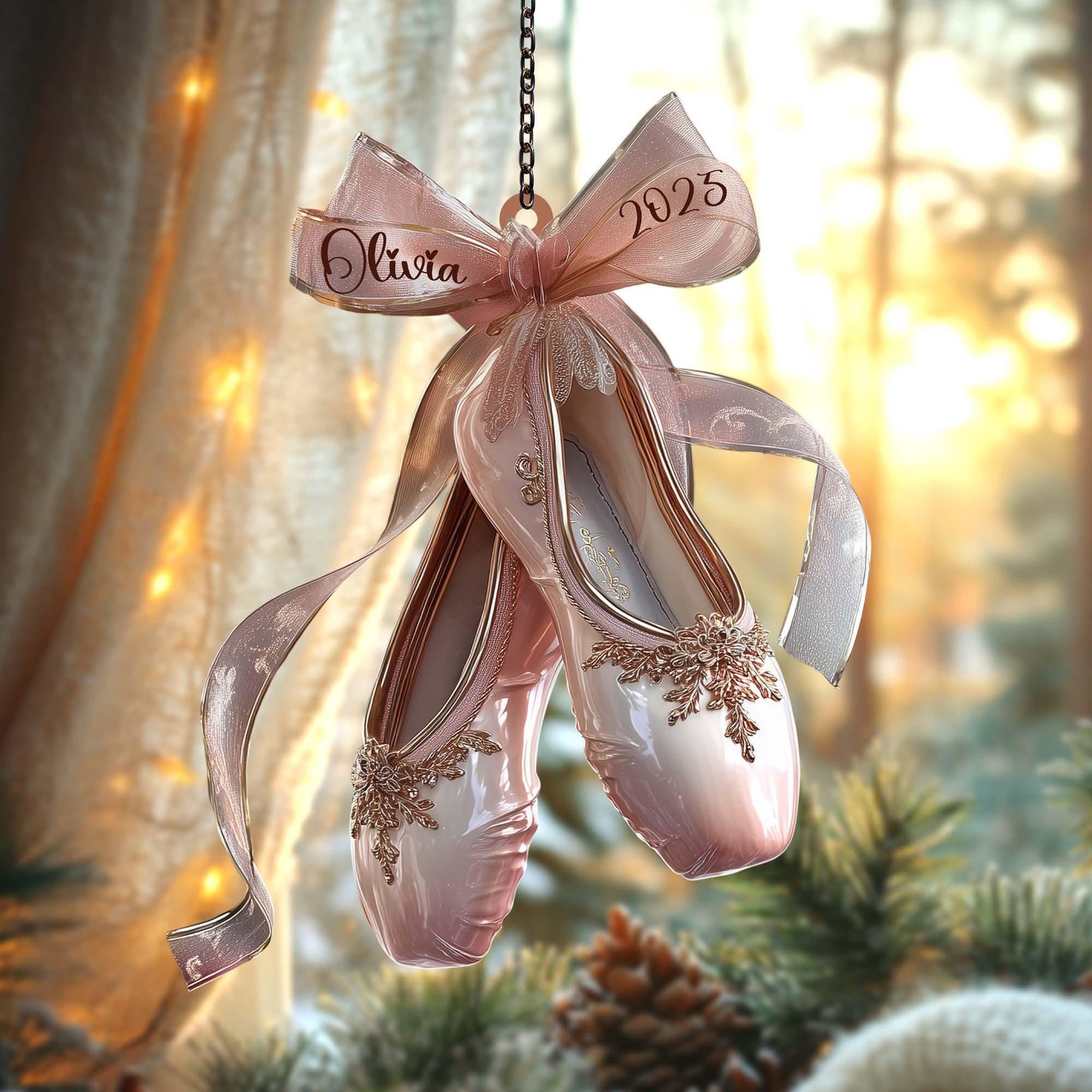 Christmas Ornament, Pink Pointe Shoe Acrylic Tree Hanging De