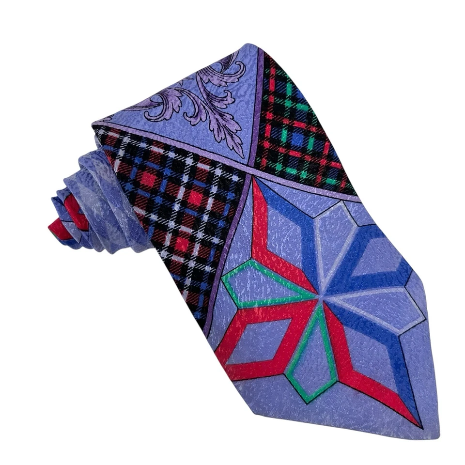 Corbata Gianni Versace Para Hombres De Colección Años 90 Multicolor Barroco Arlequín Seda 3.75" x 56" Foto 3 de 4