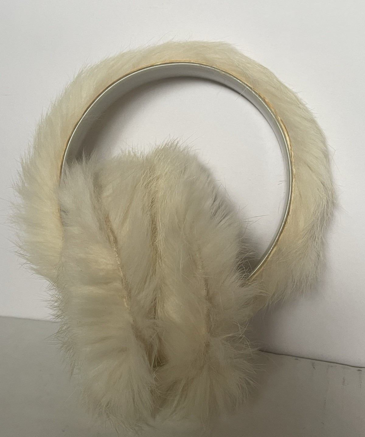 Vintage Rabbit Fur Earmuffs Off white expandable … - image 2
