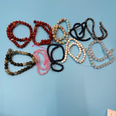 Set of 10 Natural Gemstone Round Beads Strands 15'' Sizes 6,8,10 mm  B33