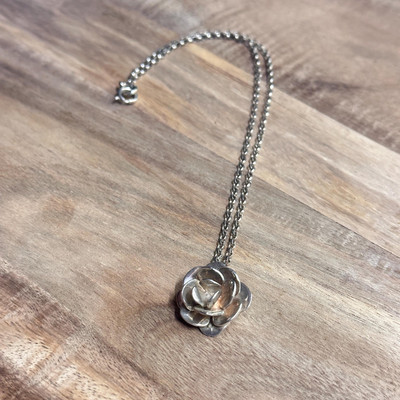 Vintage Unikat massiv Silber Rose Anhänger Halskette 925 Sterling Silber Geschenk