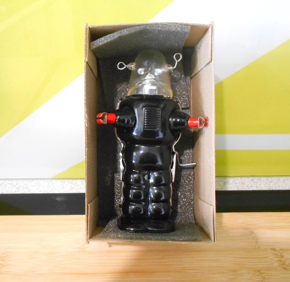 Robot Space Trooper NEGRO Estilo Vintage Cuerda Fricción Juguete 1995 COMO NUEVO Foto 3 de 4