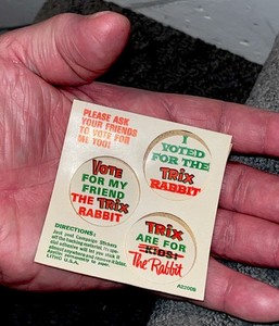 SUPER RARE! NOS* VINTAGE  60S TRIX CEREAL CAMPAIGN STICKERS (3) on Original Card
