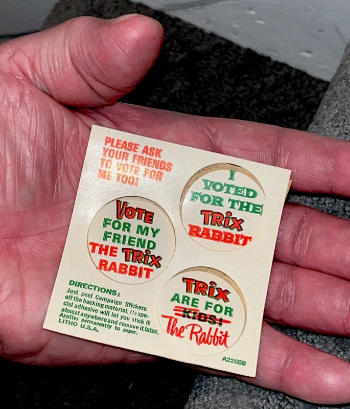 SUPER RARE! NOS* VINTAGE  60S TRIX CEREAL CAMPAIGN STICKERS (3) on Original Card
