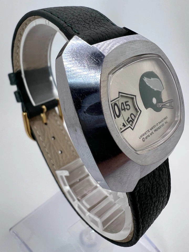 复古罕见 70 年代拉斐特瑞士制造 NFL 跳时手表 费城老鹰队 — 第 4/4 张图片