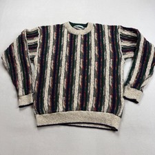 VTG 90s Shenandoah Vertical Stripe 3D Knit Sweater Mens Med USA Made Coogi Style