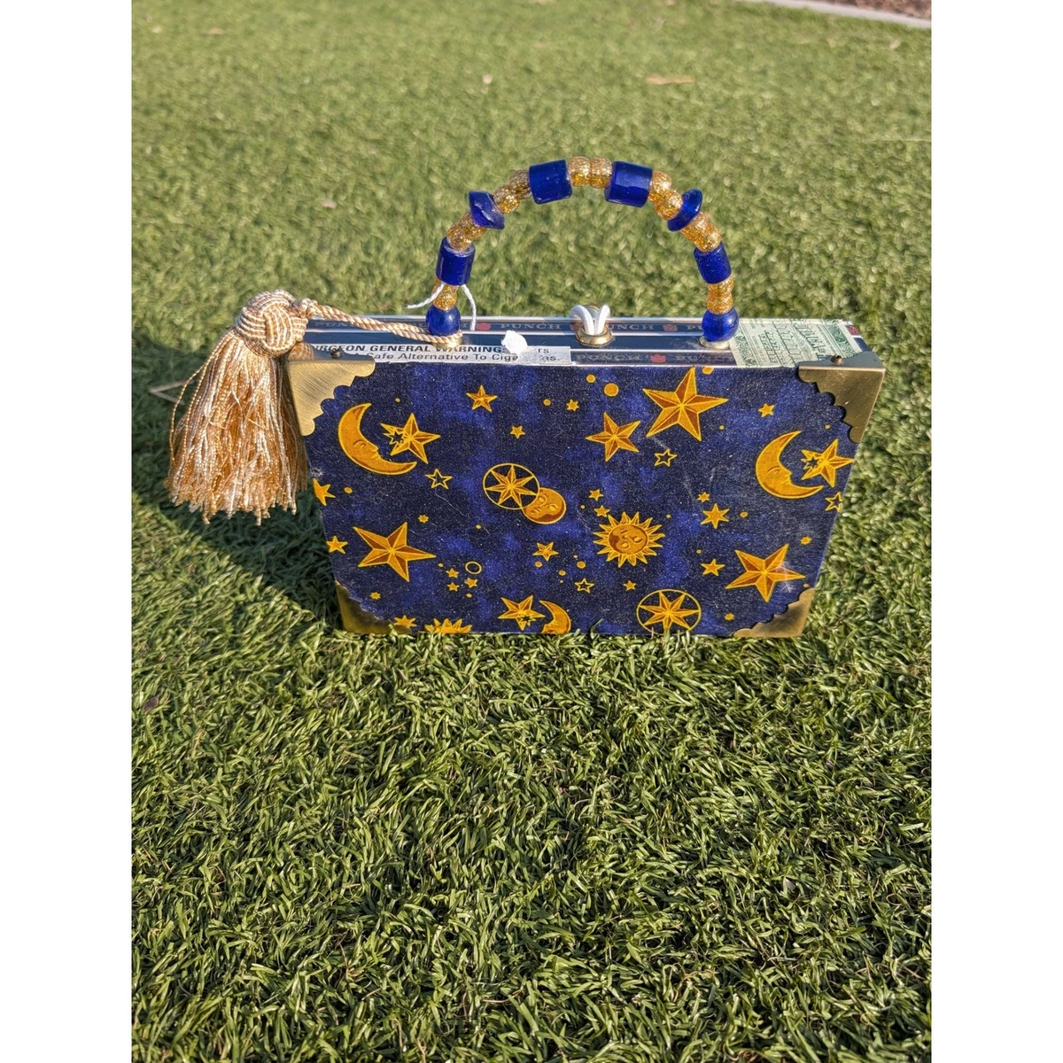 Sac à Main Vintage Années 60 En Velours Brodé De Perles, Intérieur Vichy - 16x16 Cm