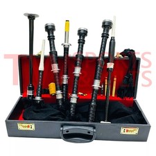 Great Highland Full Set Bagpipe With Silver Mounts Solid Black Cover With Case