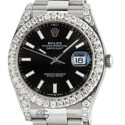 Rolex Datejust 41 126300 4.4CT Diamond Bezel/Lugs/Black Index Dial Steel Oyster