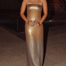 NWOT Show Me Your Mumu Taylor Tube Maxi Dress Gold Ombre Sequins S