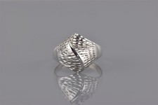 Sterling Silver Wavy Swirled Notched Textured Dome Band Ring 925 Sz: 8