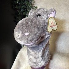 AURORA Huey Hippo Hand Puppet Stuffed Toy Plush Clean Nwt 10 inches hippopotamus