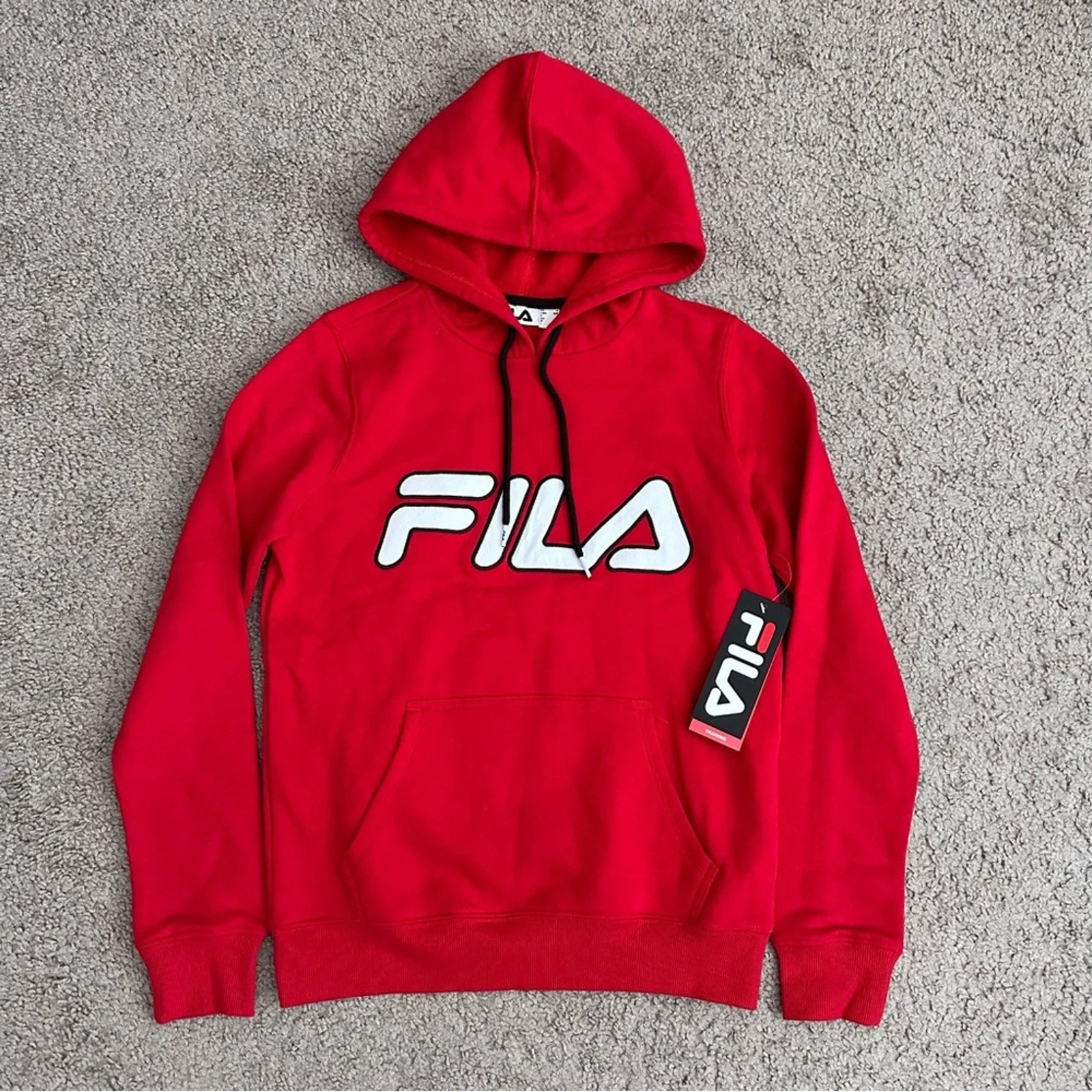 FILA Logo Front Red Hoodie Womens S Training