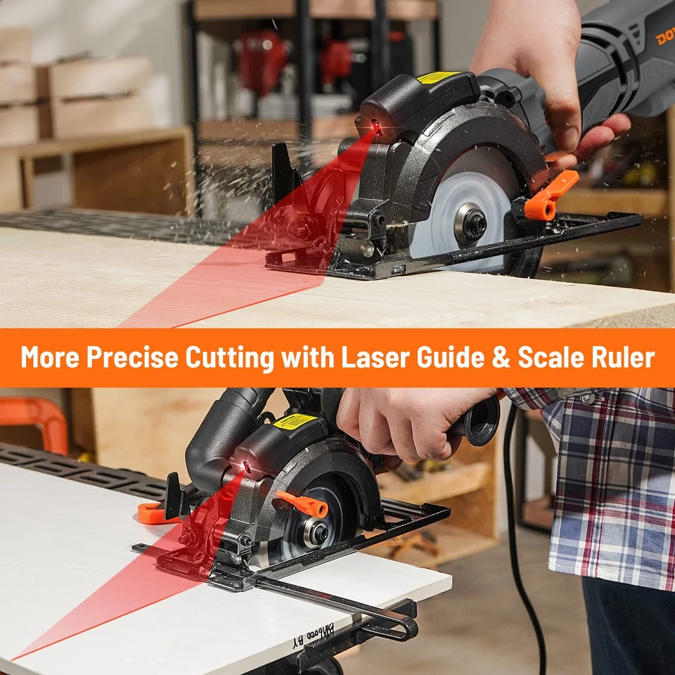 Serra circular, 5.8A 4-1/2" serra circular com laser, cabo auxiliar de metal, 6 Bla... - Imagem 2 de 4