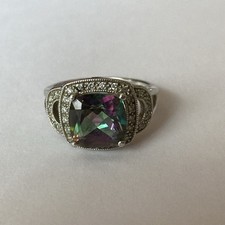 Nataliya V. Collister NVC 925 Mystic Topaz and Sterling Silver Halo Ring Size 7