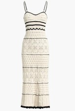 Paros Crochet Eyelet See Through Midi Dress Cream Black Commense Size L NWT